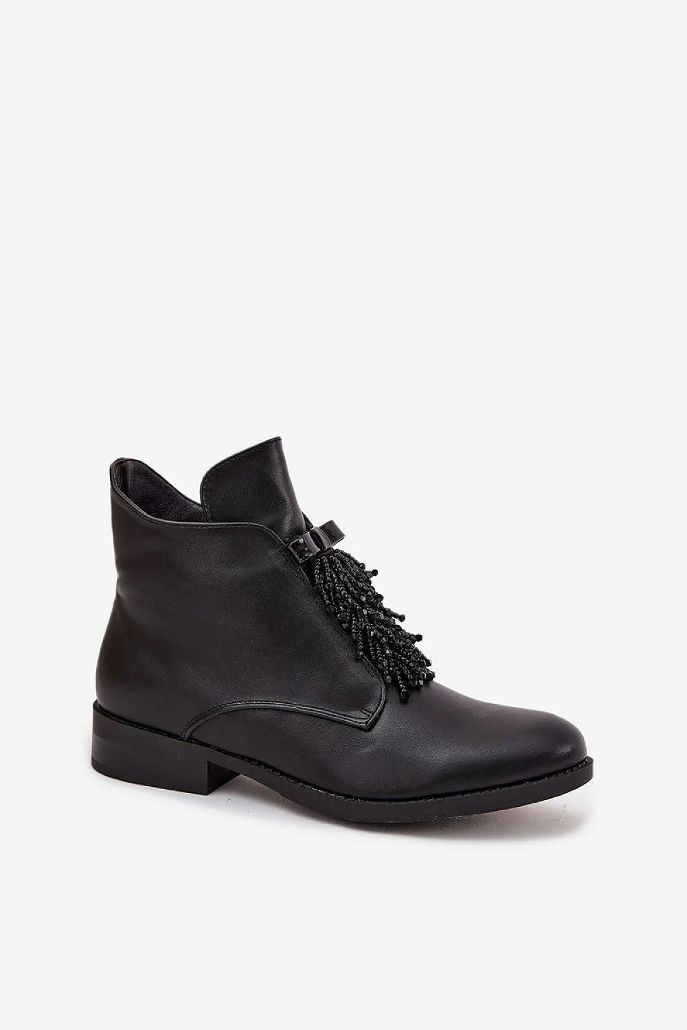 bottines femme sbarski similicuir noires boutarrondi talonbas carré coupecheville bride boucle frangesperles glissiere doublure douce confort durable bohemechic