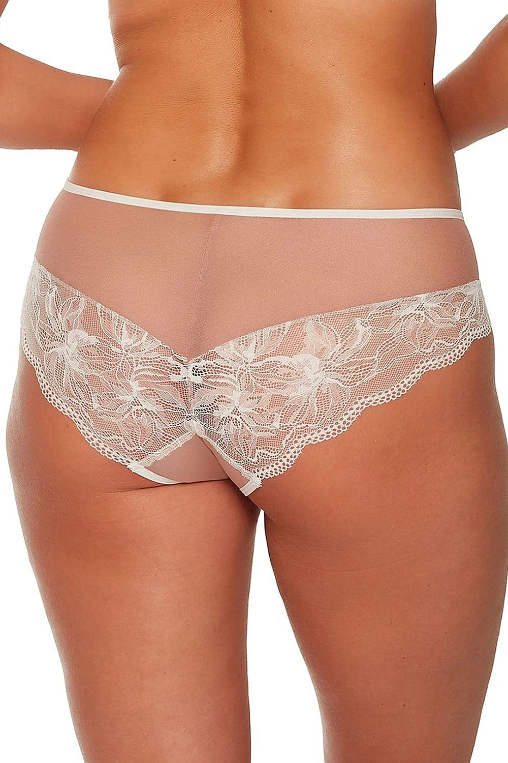 culotte Gaia dentelle blanche florale résille transparente mihaute échancrée tulle stretch brodée festonnée ceinture élastique fine beige nude