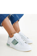 Chaussures de sport Solea pour femmes baskets blanches design moderne élégant lacets simili-cuir strass argenté vert émeraude confort durabilité mode sportif