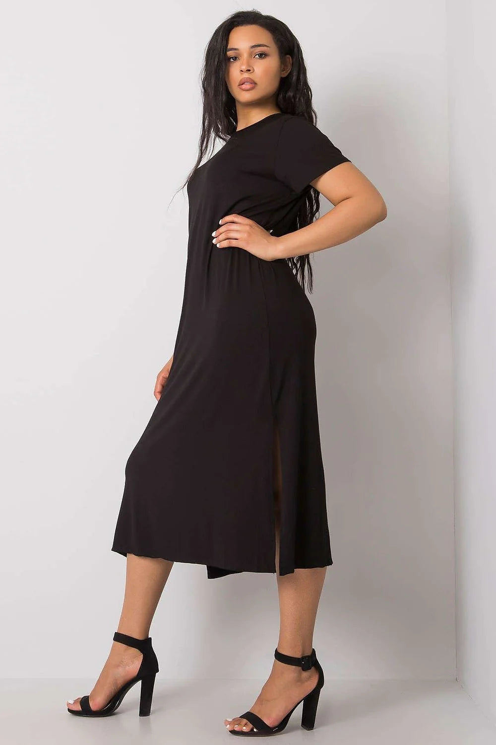 Robe d'été taille plus manches courtes robe bordeaux fente latérale mi-longue viscose elasthanne femmes confortable