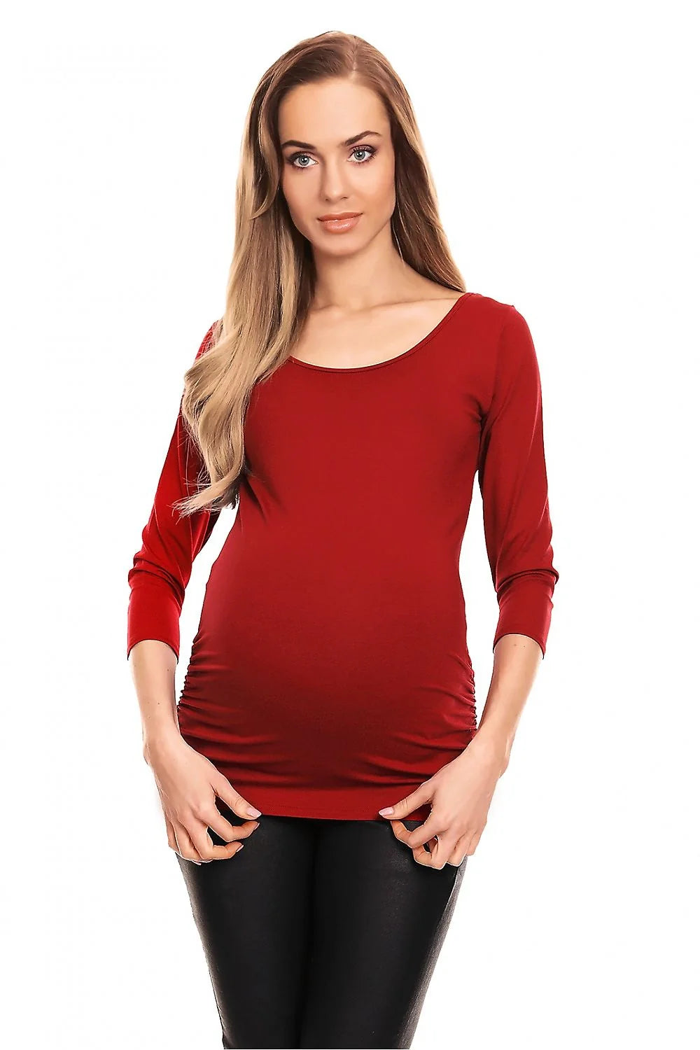 Chemisier de maternité Pee Ka Boo à manches 3/4 en viscose élasthanne bleu vif style ajusté avec fronces latérales