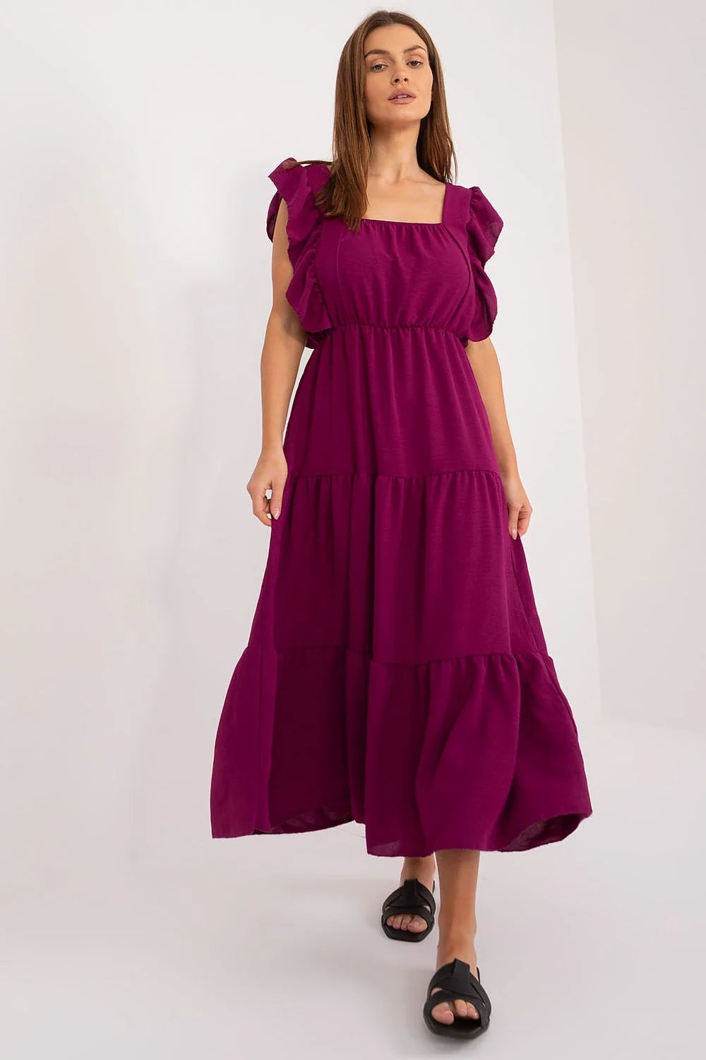 Robe de jour Italy Moda longue sans manches encolure carrée violet riche polyester elasthanne femme occasion estivale