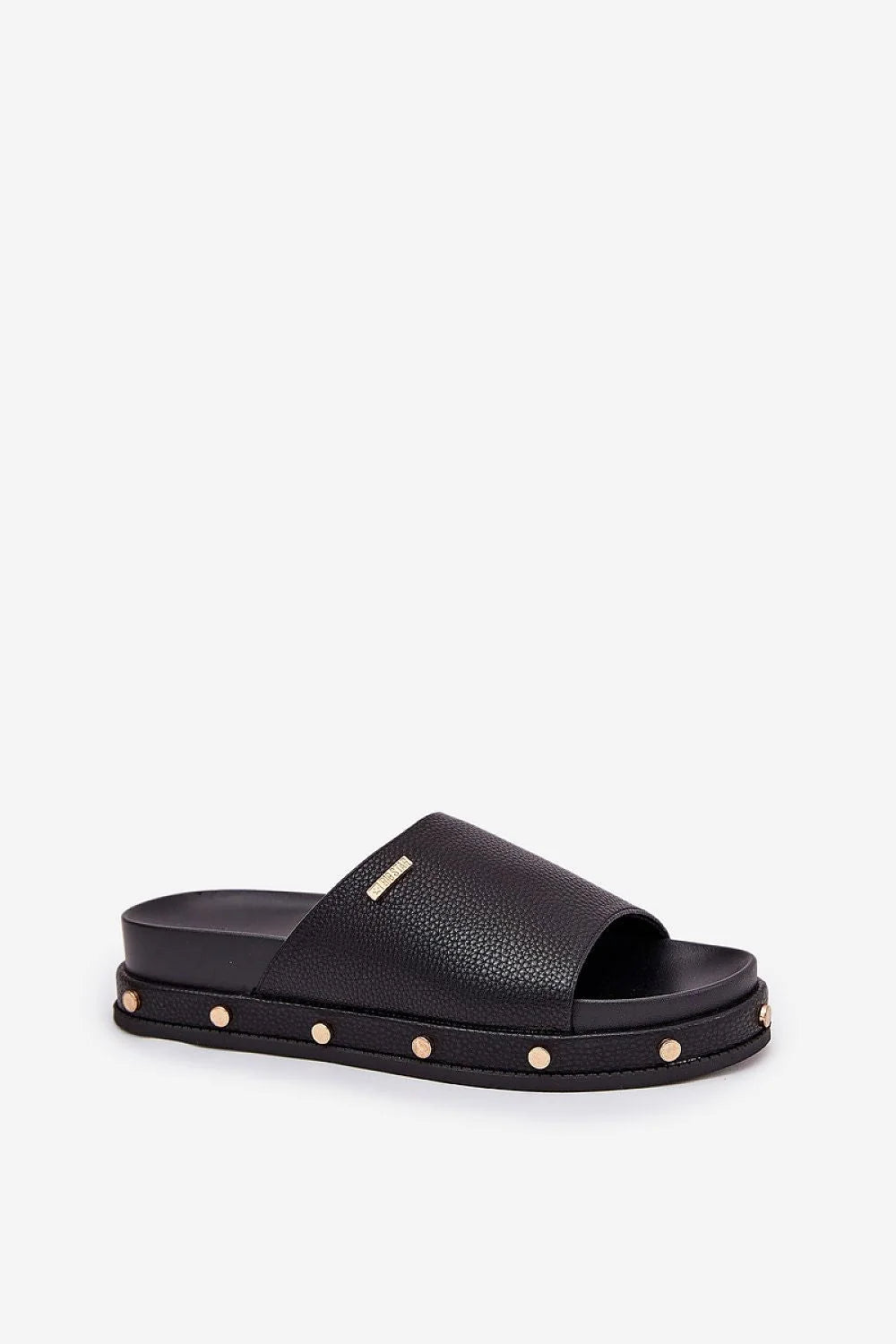 Sandales pour femmes élégantes style moderne simili cuir noir plateforme 4 cm clous dorés design minimaliste confortable été