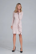 Robe élégante tissu uni drapé chic manches longues couleur rose pâle soirée femmes