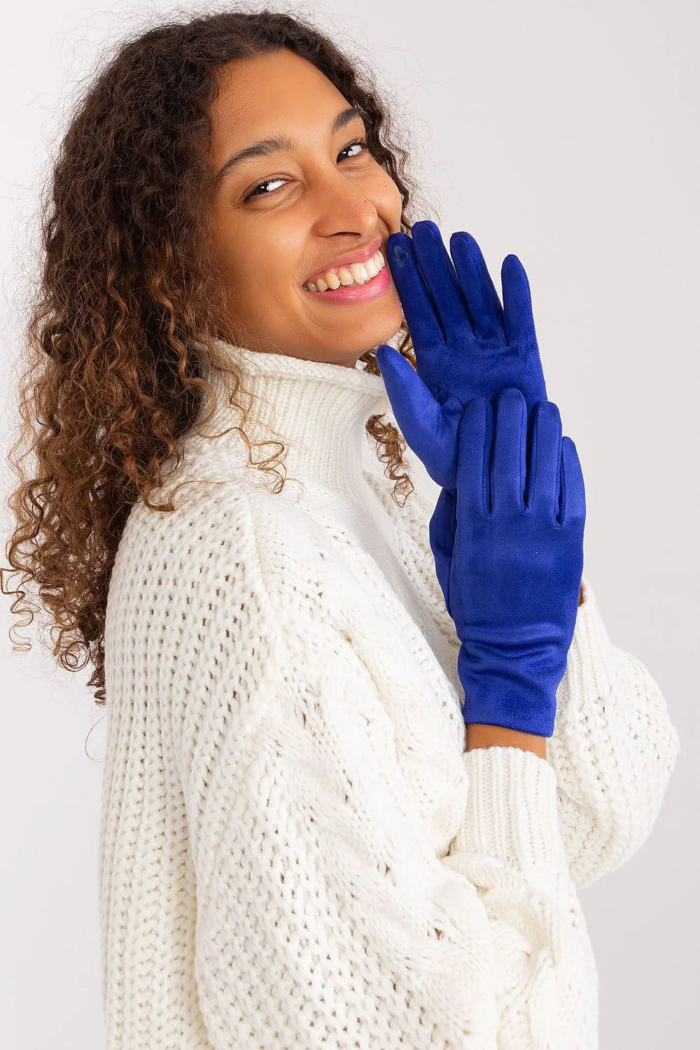 Gants élégants pour femmes en velours bleu vif, manchons ajustés, isolation douce, fleur brodée, matériau poly-coton, idéal pour l'hiver