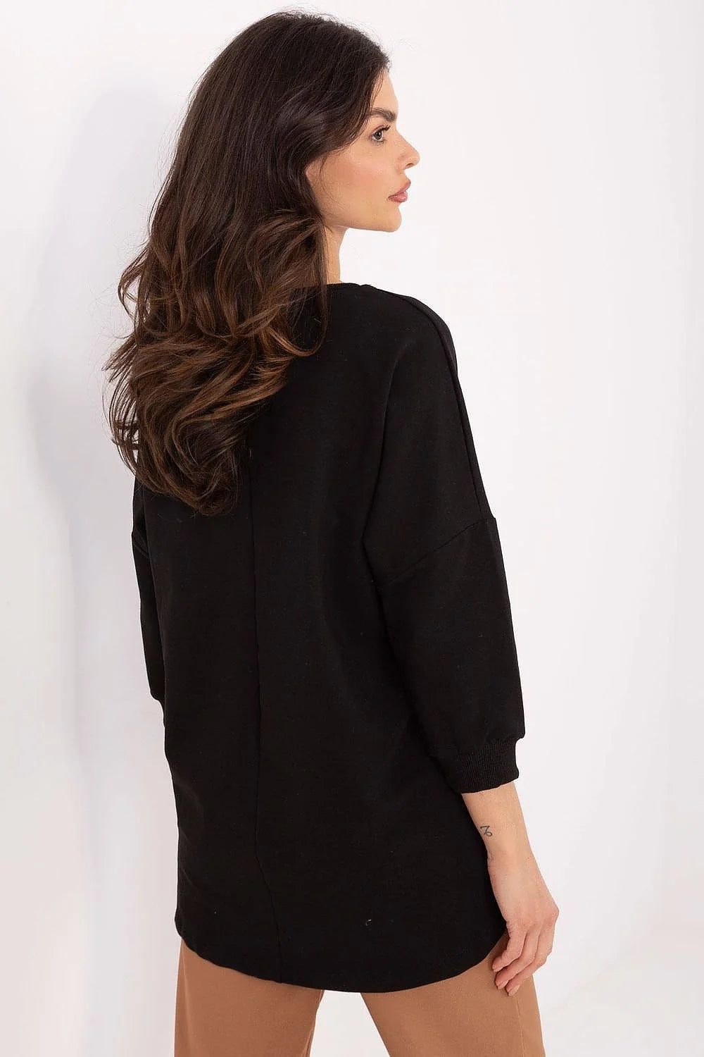 chemisier épuré femme coton élasthanne manches trois quarts poche plaquée boutons dorés taille ajustable coupe ample moderne col rond