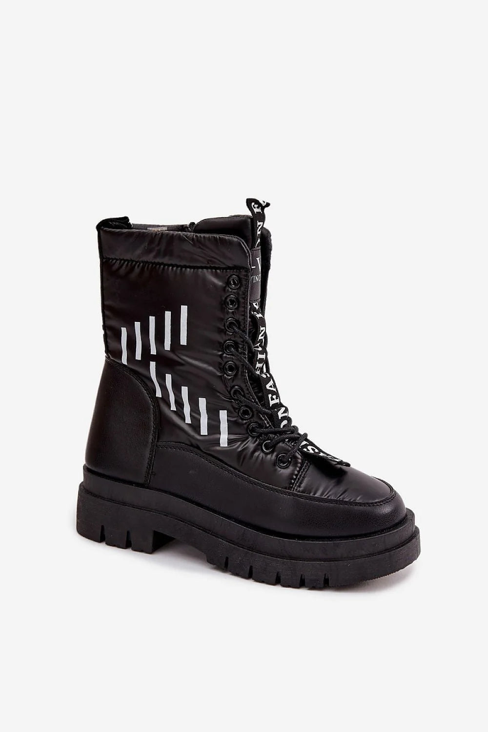 bottes neige femme confortables résistantes cuir écologique lacets zip latéral semelle crantée plateforme épaisse doublure fourrure nylon talon plat urbain