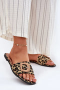 Sandales plates femme motif léopard textile semelle cuir artificiel été tendance style casual ouvertorte confortable 36-41
