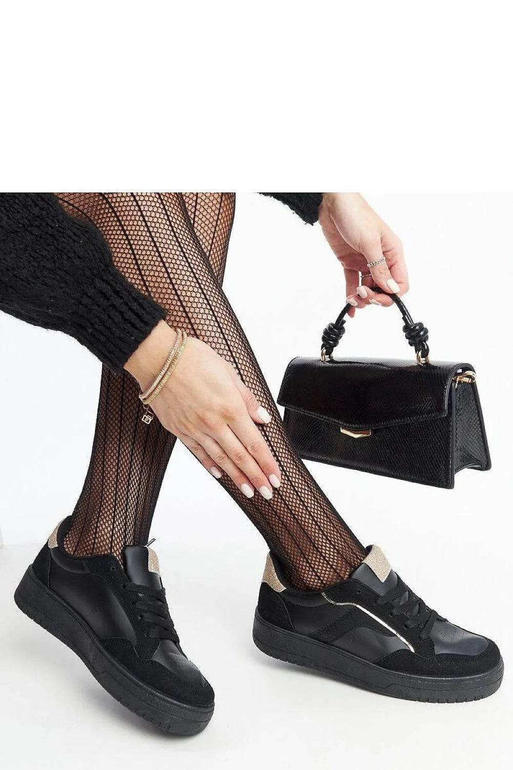 Baskets mode femme cuir noir daim doré plateforme Walda talon 4cm ajustement parfait sneakers polyvalentes été printemps