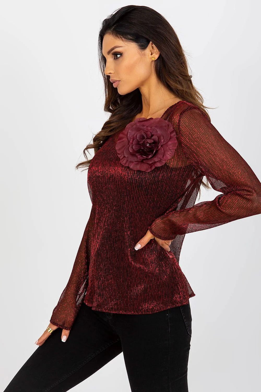 Chemisier Lakerta élégant pour femme en polyester 100% manches longues encolure ronde fleur décorative
