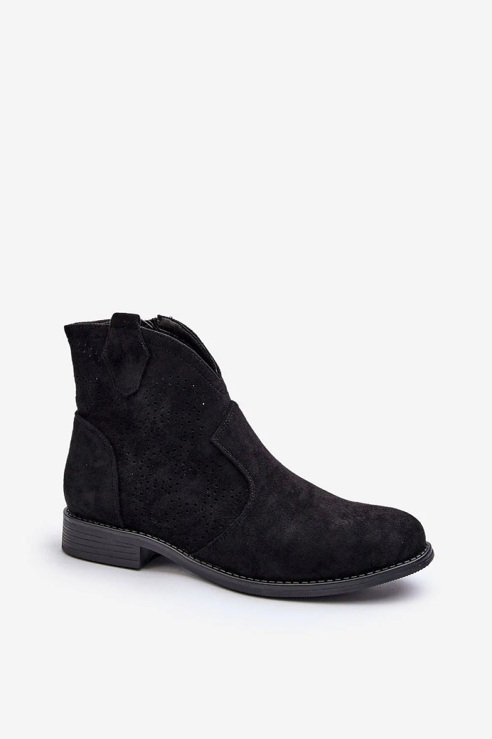 Bottines en daim noir pour femmes style moderne talon plat fermeture éclair latérale look élégant confortable