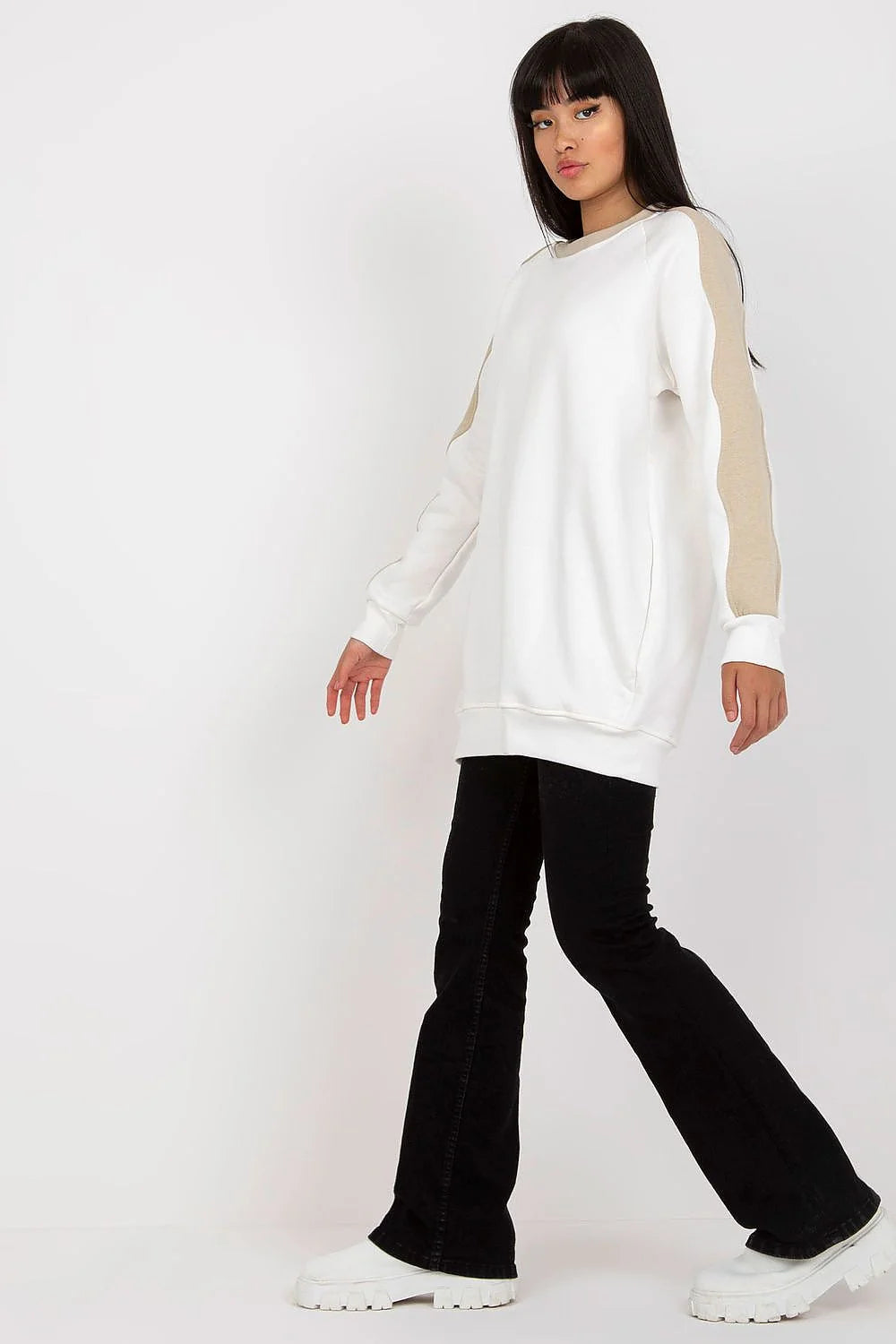 Sweatshirt Rue Paris pour femmes moderne casual color-block manches longues coton élasthanne slim fit