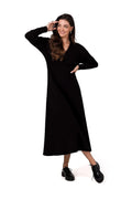 Robe de jour Be Wear longue maille manches longues col V noir femmes mode élégance intemporelle