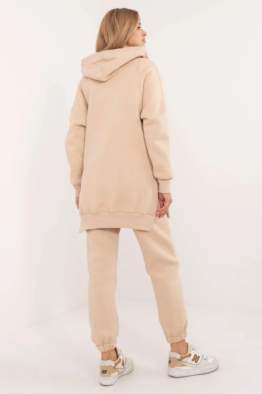 Sweat à capuche et pantalon droit en beige pour femmes, style casual et confortable, ensemble coordonné automne-hiver
