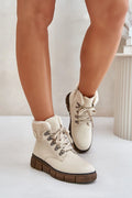 Bottes trappeur Step in style femmes cuir écologique fourrure synthétique beige crème plateforme semelle compensée lacets métalliques design moderne outdoor