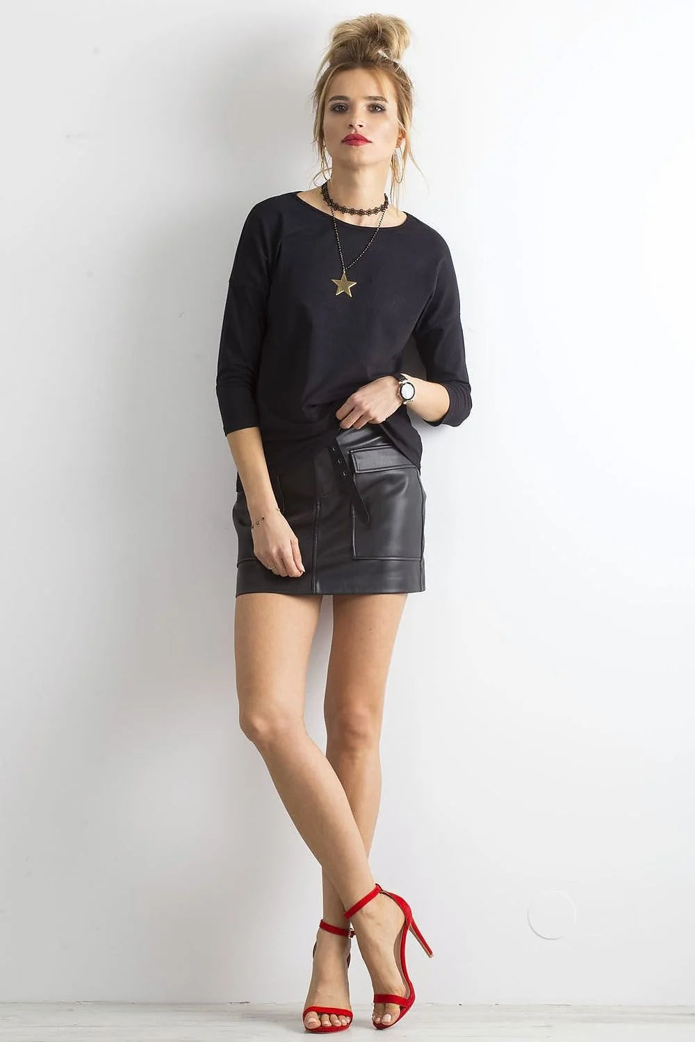 Chemisier femme coton élasthanne style décontracté gris clair manches trois-quarts col rond ample confortable