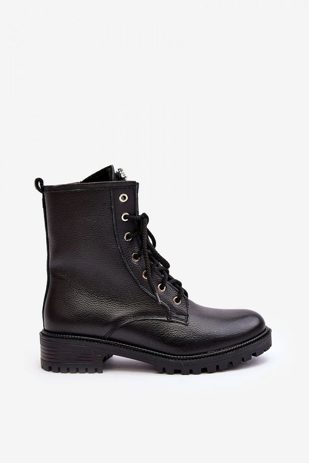 Bottines femme style militaire audacieux similicuir noir zippé détails strass talon renforcé conforturable automne-hiver