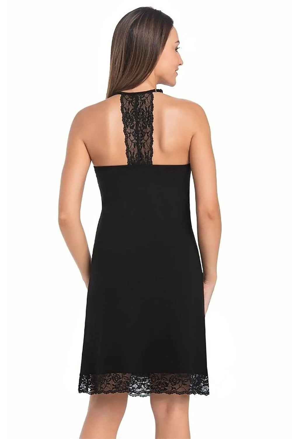 Nuisette sexy en dentelle noire pour femme, coupe A, tissu fluide, bretelles ajustables, romantique, mode intemporelle