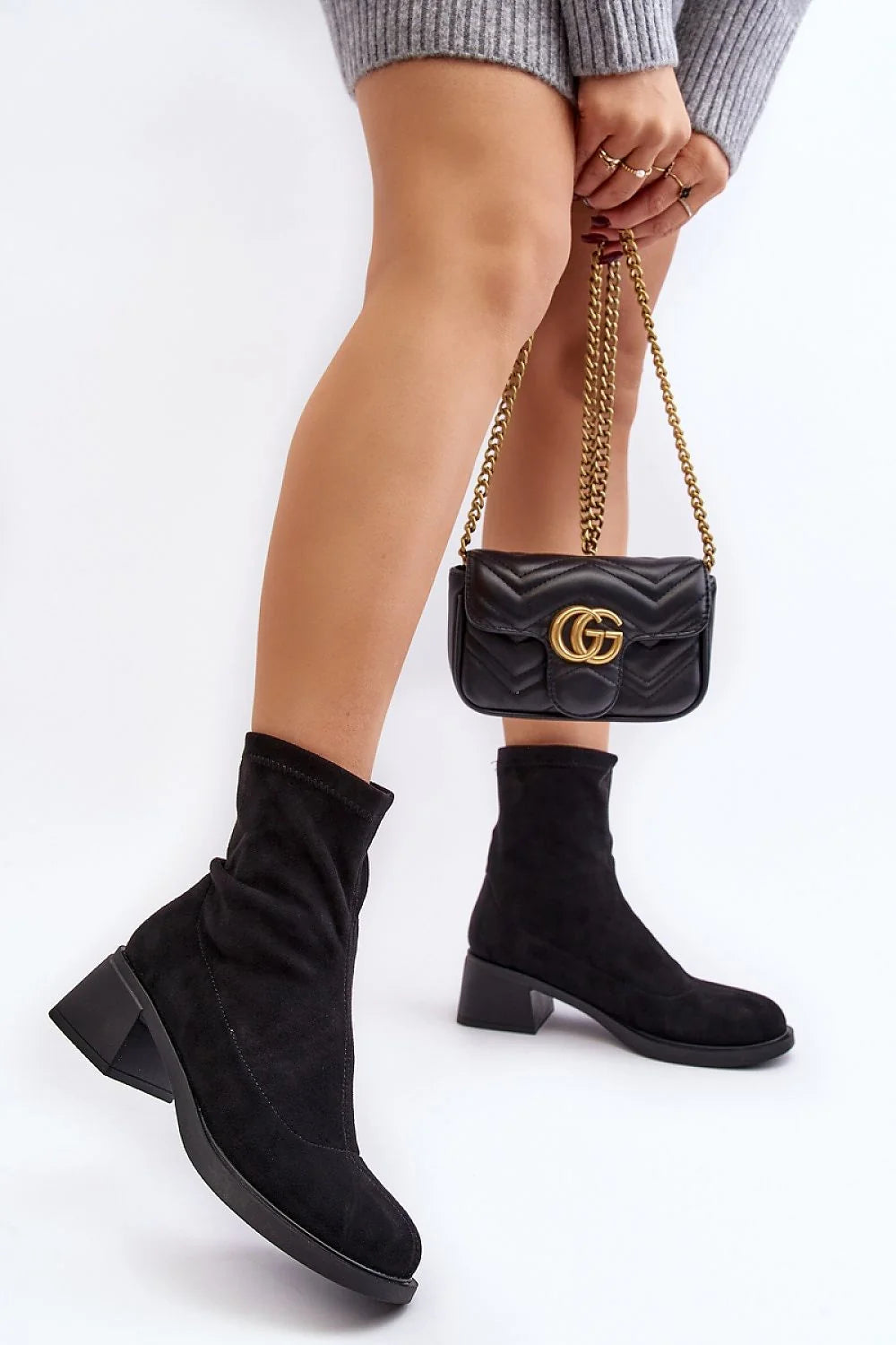 Bottes à talons carrés en suédine écolo pour femme, coupe classique, talon 5cm, automne hiver, look élégant