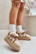 Bottes de neige pour femme Step in style cuir artificiel fourrure semelle caoutchouc beige confort hiver mode