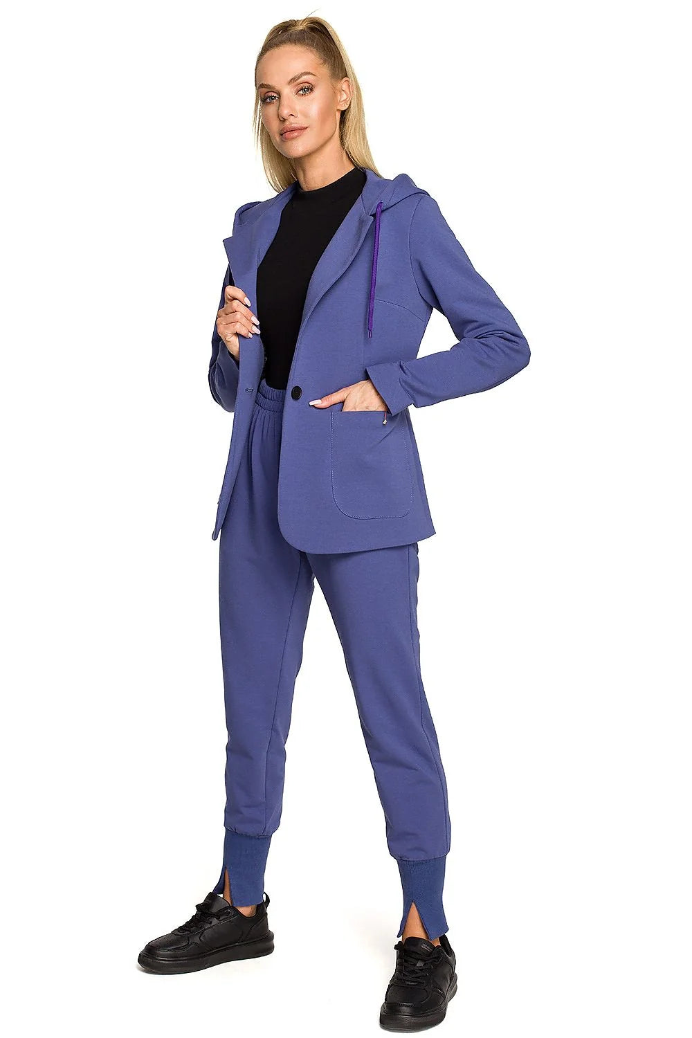 Veste blazer femme Moe en coton élasthanne tricotée hooded poches vert vif modern chic