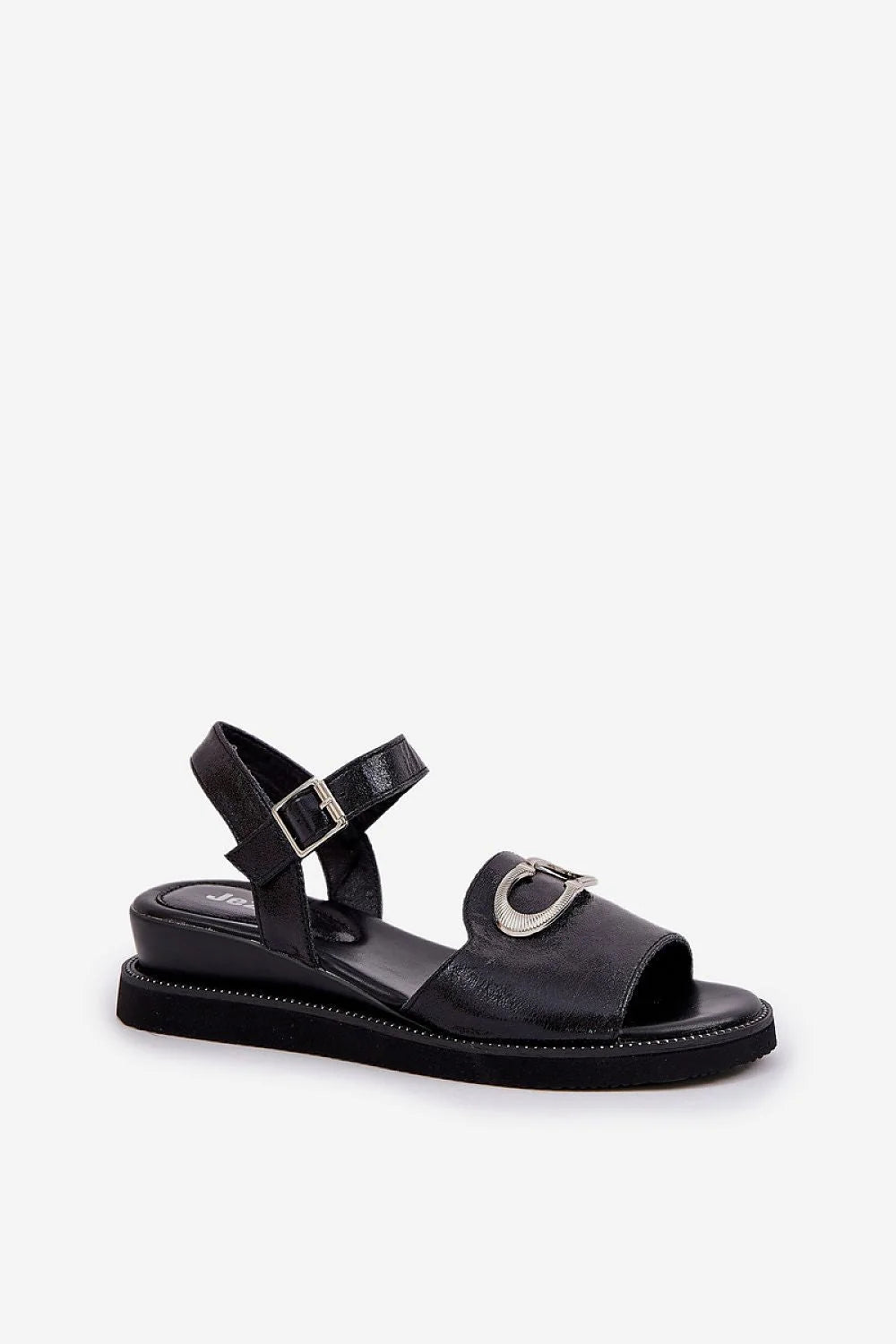 sandales femmes modernes élégantes confort plateforme suédine ecofriendly Jezzi noir bride cheville boucle métallique ornement argenté semelle caoutchouc