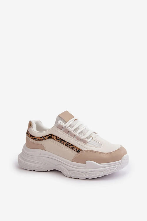 baskets femme blanches beiges cuir synthétique mesh respirant imprimé léopard semelle épaisse plateforme chunky rembourrage maintien lacets classiques