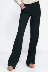 pantalon bootcut noir tailleur femme taillemihaute fluide stretch poches laterales longue talons bureau softoffice ajustée confortable élégant classique
