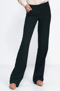 pantalon bootcut noir tailleur femme taillemihaute fluide stretch poches laterales longue talons bureau softoffice ajustée confortable élégant classique