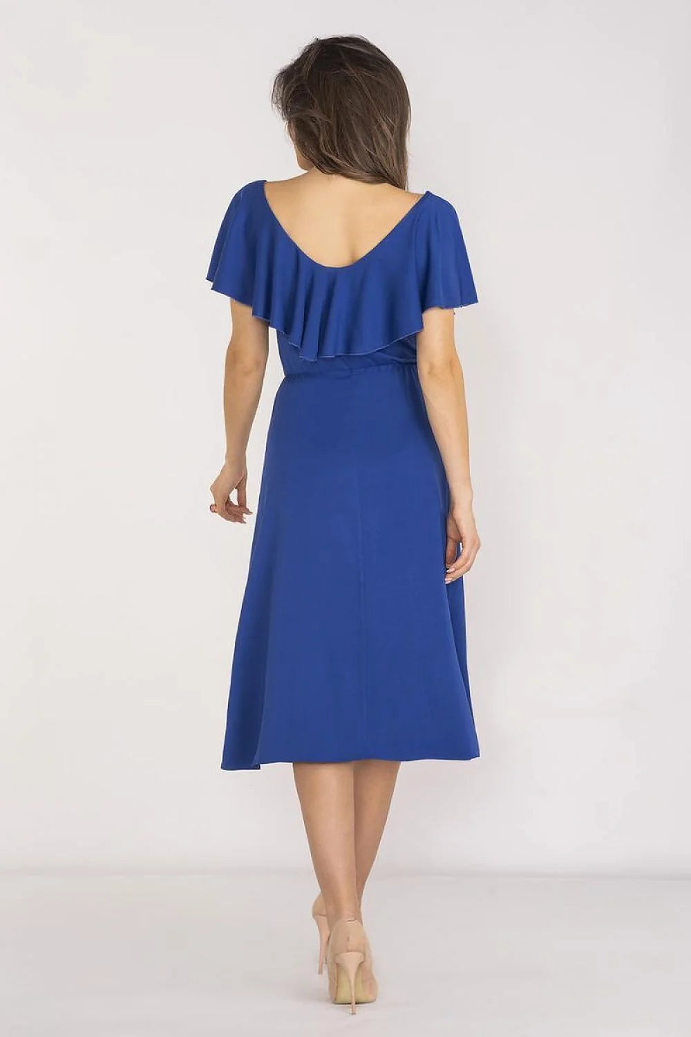 Robe élégante pour femme en viscose 97% avec encolure ronde manches courtes taille élastique style casual