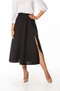 Jupe élégante noire pour femme, coupe haute, fente latérale, polyester élasthanne, tailles XS à XXL
