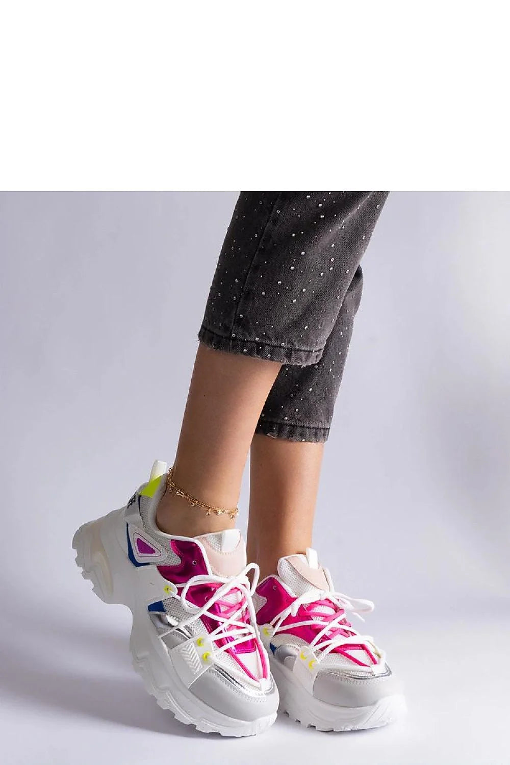 baskets Solea femme chunky lowtop semelle plateforme crantée amortie cuir synthétique mesh blanche fuchsia jaune bleu métallisé lacets rembourré adhérente