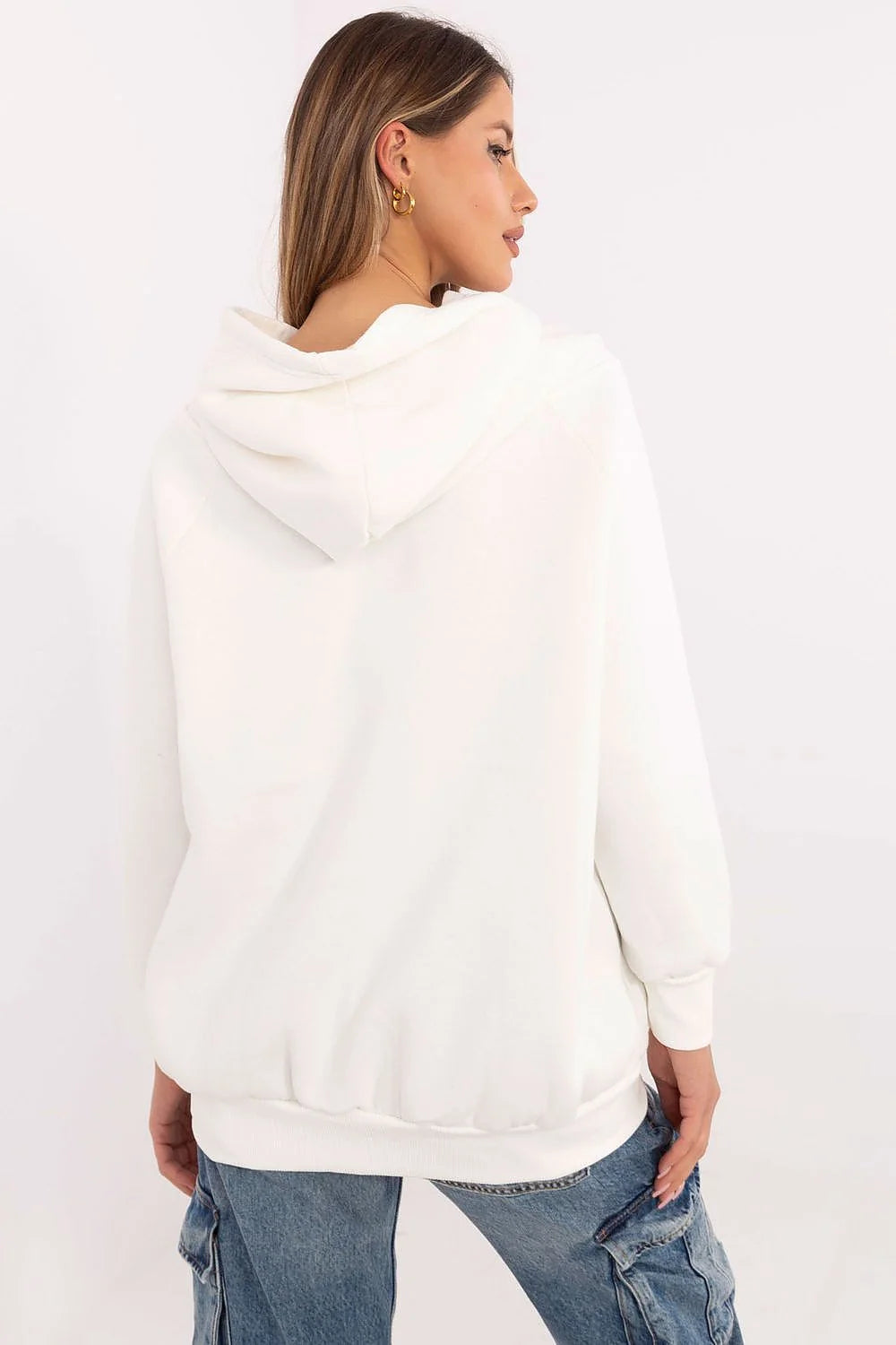 Sweatshirt femme moderne casual off-white rose graffiti coton polyester loose fit kangourou pocket capuche sans corde