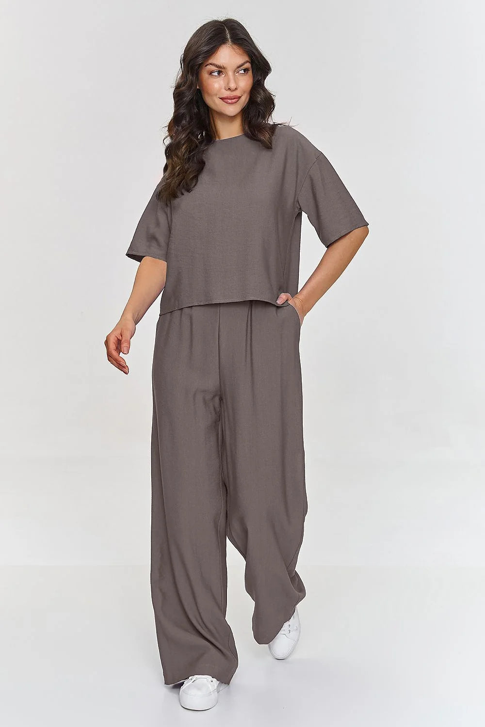 Ensemble Makadamia femme printemps été style minimaliste coton lin coupe ample pantalons larges confortable