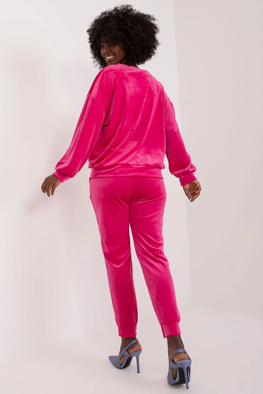 Ensemble Italy Moda femme velours fleurs rose vif coupe ample confortable occasion quotidienne style décontracté
