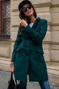 Manteau élégant pour femme vert émeraude col à revers laine polonais coupe ajustée taille ajustable manteau mi-cuisse
