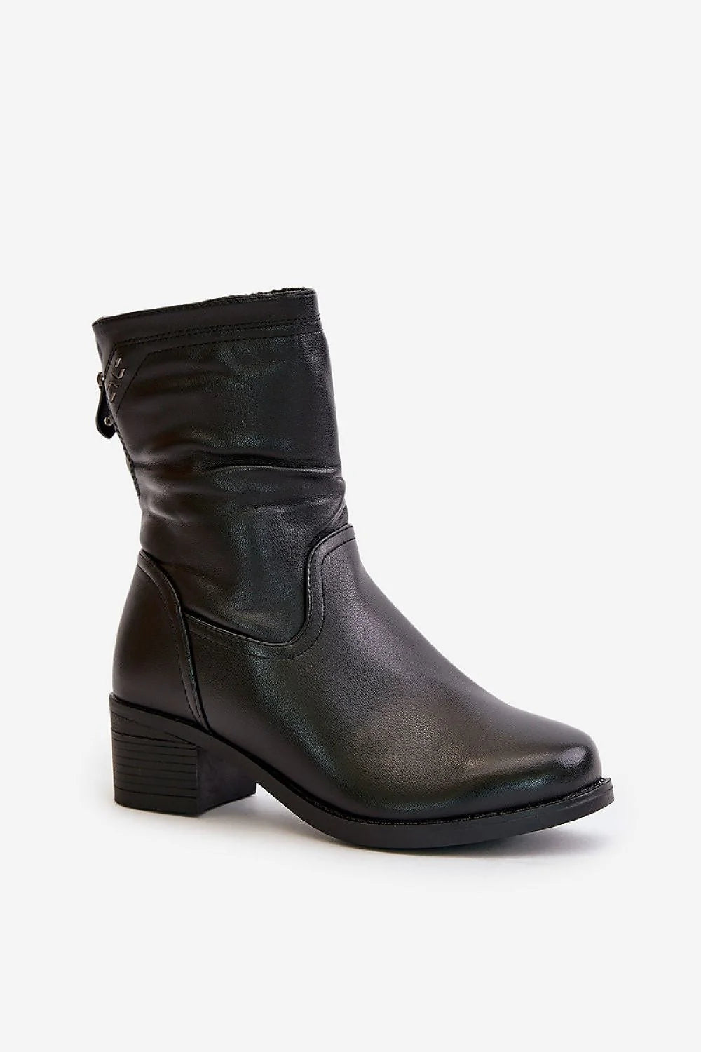 Bottes femmes talon bloc 5 cm cuir artificiel noir fourrure intérieure fermeture glissière élégance mode hiver Stephanie