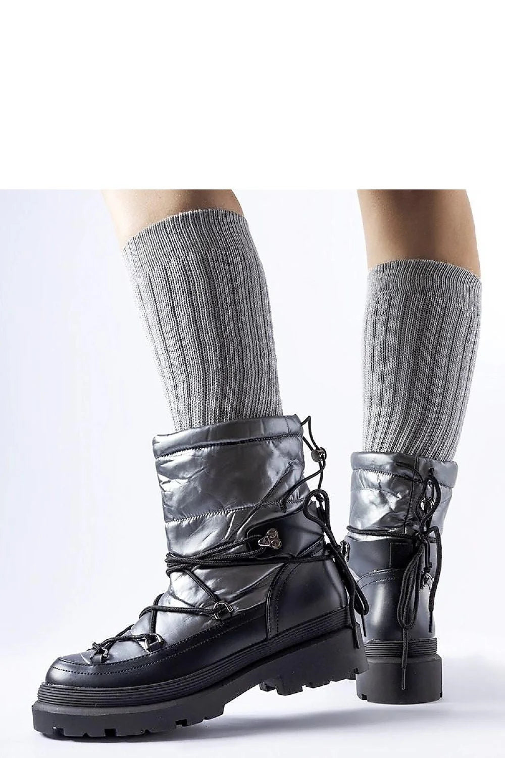 Bottes de neige Solea modernes femmes hautes tissu argenté noir style sportif froid hiver élégance