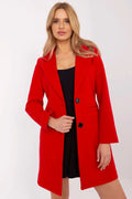 Manteau élégant pour femme couleur rouge vibrante coupe droite manches longues col à revers boutons noirs occasion spéciale quotidienne