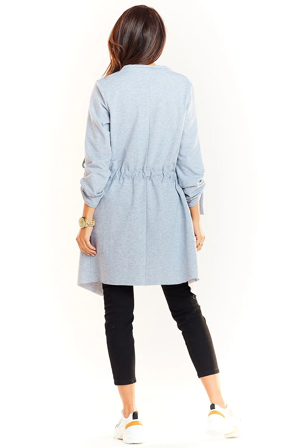 Veste drapée femme polyester viscose beige moderne manches longues rubans décontractée chic mi-saison