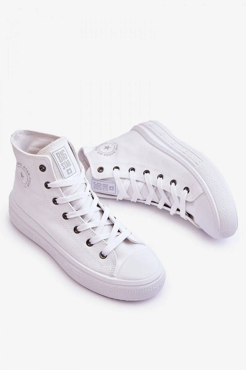 Baskets montantes pour femmes urban style blanc tissu cuir semelle antidérapante plateforme confortable logo Big Star