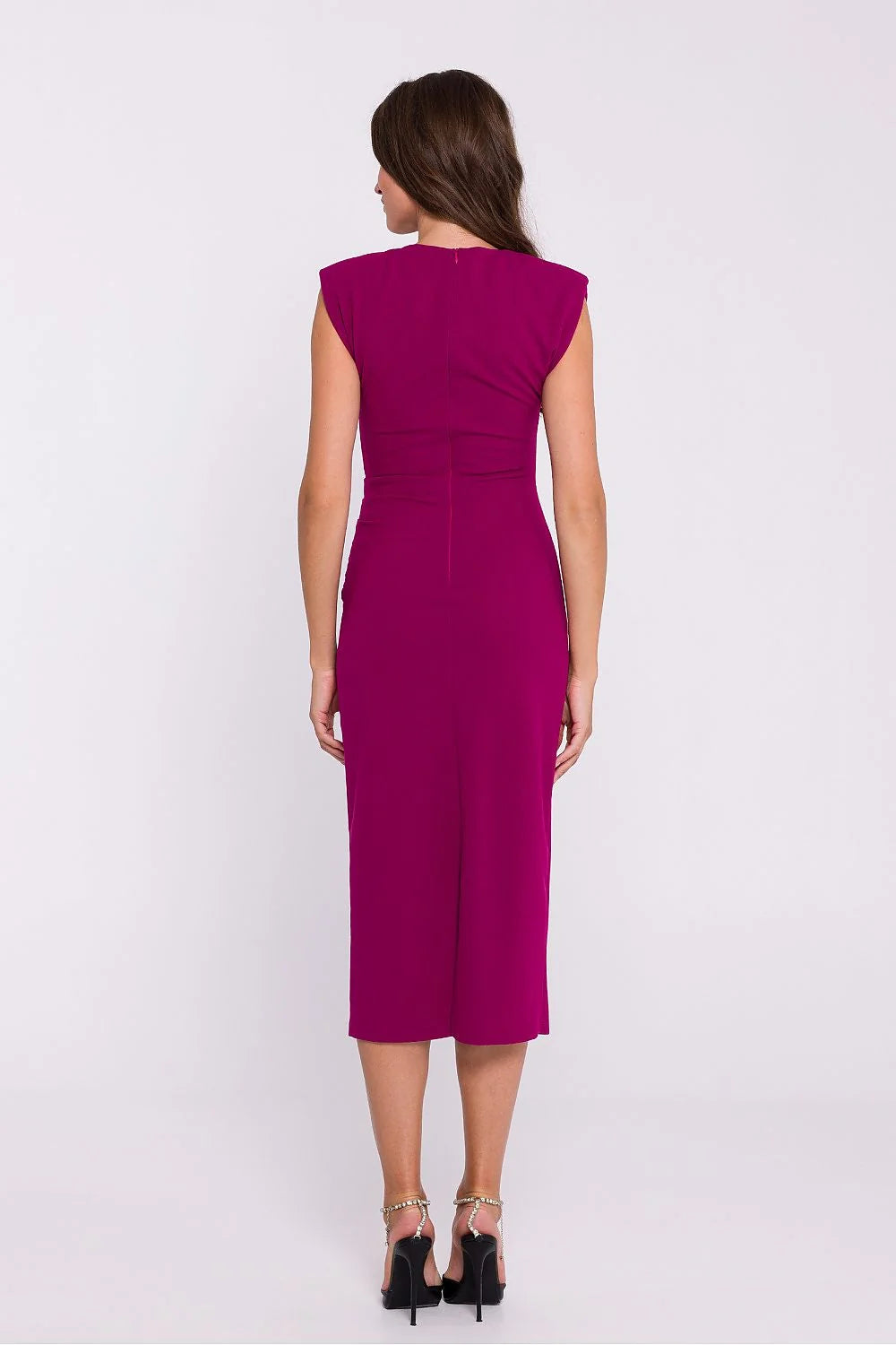 Robe de jour Stylove élégante tube maille stretch magenta sans manches fente dos épaules délicates taille ajustable femmes