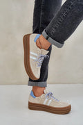 Chaussures de sport pour femmes en suédine beige à semelle compensée, style casual, couleur bleu clair, occasion quotidienne, confort maximal