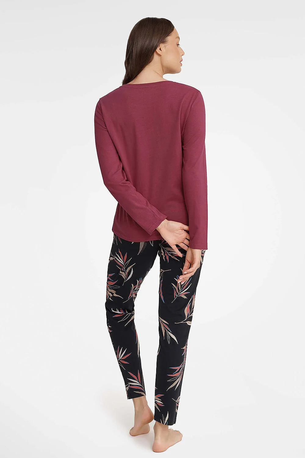 Pyjama Henderson femme deux pièces chemisier bordeaux pantalon motif coton 100% confort mode nuit