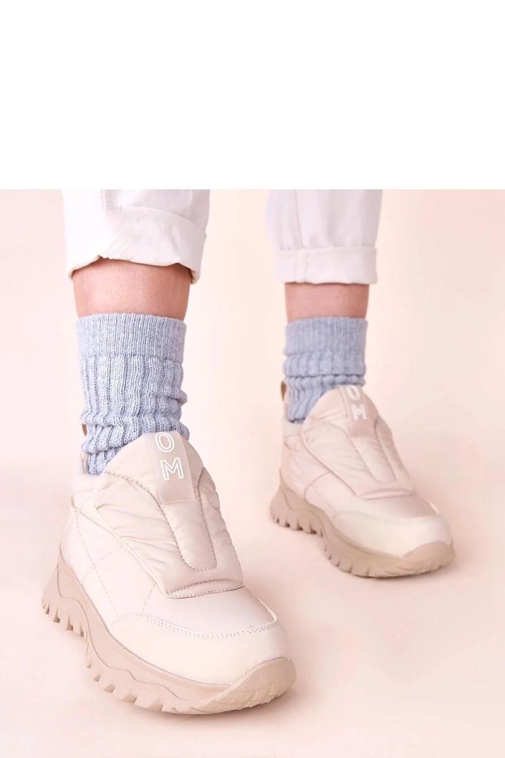 Gemre Penny bottes neige beige velcro matelassée rembourrée doublée semelle plateforme crantée adhérence antidérapante confortable facile enfiler femme urbain moderne