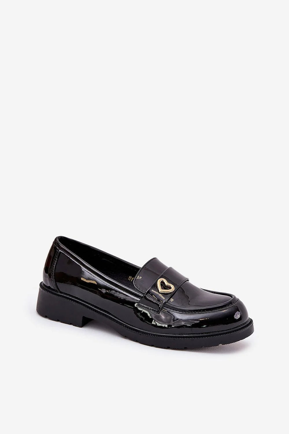 mocassins femme vernis noirs SBarski élégants brillants cuir synthétique ornement cœur doré talon bas semelle crantée confortable raffiné