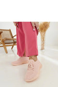 baskets athleisure femme rose pâle maille tricotée respirante légère colchaussette élastique semelle caoutchouc crantée amorti lacets plats confort ajustée tendance