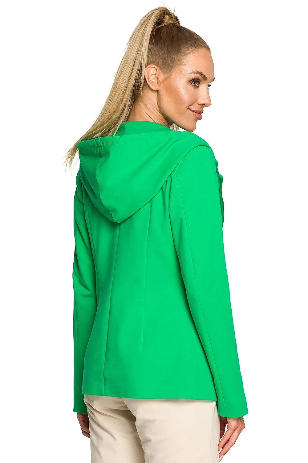 Veste blazer femme Moe en coton élasthanne tricotée hooded poches vert vif modern chic