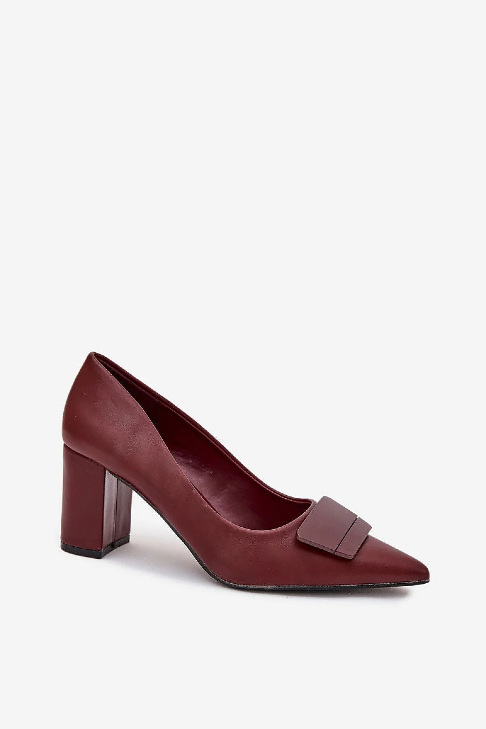escarpins bordeaux similicuir talon colonne large maintien confortable bout pointu détail rectangulaire vamp slipon élégant rétrochic bureau habillées soignée