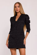 robe blazer courte noire jacquard damassé baroque texturée décolleté profond épaules bouffantes froncées poches rabats coupe ajustée mini